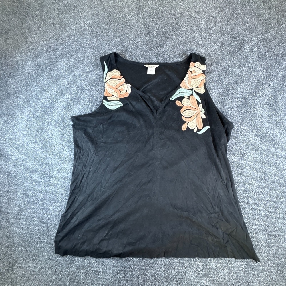 Ariat Tank Top Womens‎ Large Black Floral Embroidered Relaxed Fit Split Neck